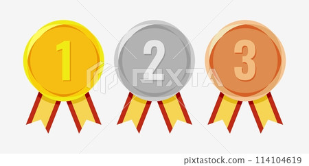 Winner Gold, Silver, Bronze. 1st 2nd 3rd medal first place second third Placement Achievement award winner badge guarantee winning prize ribbon symbol sign icon logo template  114104619