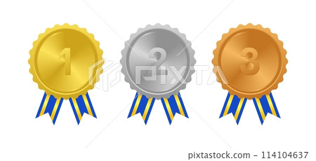 Winner Gold, Silver, Bronze. 1st 2nd 3rd medal first place second third Placement Achievement award winner badge guarantee winning prize ribbon symbol sign icon logo template  114104637