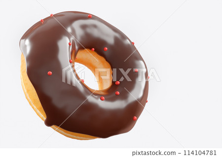 Chocolate glazed donut with sprinkles on a white background Chocolate glazed donut with sprinkles on a white background 114104781
