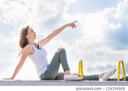 Girl casual clothing relaxing outdoor 114104926