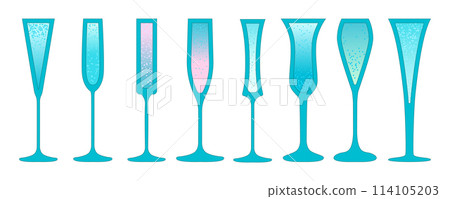 Set champagne glasses. Blue alcohol drink for events. Vector flat illustration Set champagne glasses. Blue alcohol drink for events. Vector flat illustration 114105203