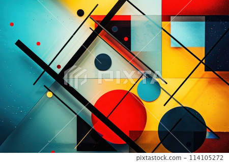 Contrasting geometric shapes in minimalistic setting, using stark color contrast to emphasize the Contrasting geometric shapes in minimalistic setting, using stark color contrast to emphasize the 114105272