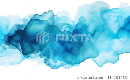 abstract light blue watercolor paint flow texture shape isolated on white background AI generated 114105483