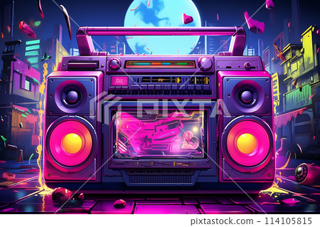 Neon-Lit Boombox 114105815