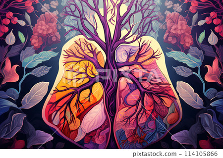 Heart and tree with leaves painting Heart and tree with leaves painting 114105866