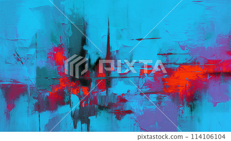 Abstract oil painting, neon red, pink, blue brush strokes background, wallpaper, paint texture, art 114106104