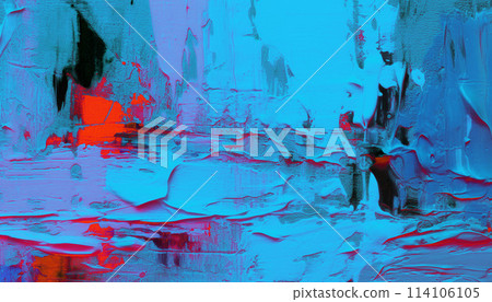 Abstract oil painting, neon red, pink, blue brush strokes background, wallpaper, paint texture, art 114106105