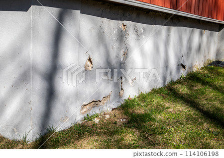 Damaged house foundations. Weather and sunny day Damaged house foundations. Weather and sunny day 114106198