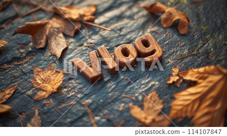 Wooden Walnut Vlog concept creative art poster. 114107847