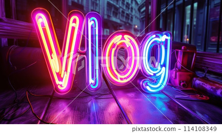 The word Vlog created in Neon Calligraphy. 114108349