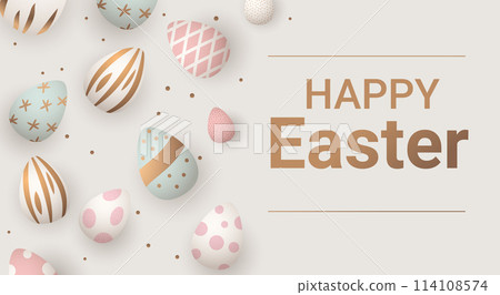 Happy Easter greeting card with eggs in pastel colors spring holiday celebration card horizontal Happy Easter greeting card with eggs in pastel colors spring holiday celebration card horizontal 114108574