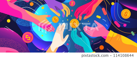 human hands holding dollar coins financial banking wealth transformation technology fintech business investment 114108644