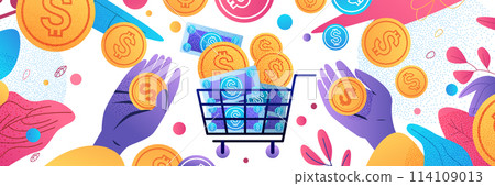 hands putting dollar coins in trolley cart financial banking wealth transformation technology fintech business investment hands putting dollar coins in trolley cart financial banking wealth transformation technology fintech business investment 114109013