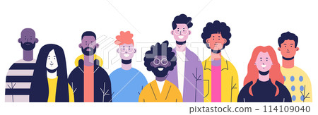 mix race businesspeople group in casual clothes standing together young men women team portrait horizontal 114109040