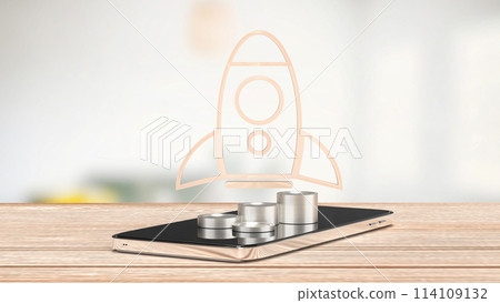 The rocket and coins on mobile for startup or technology concept 3d rendering. 114109132