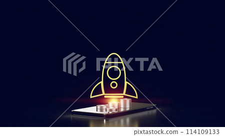 The rocket and coins on mobile for startup or technology concept 3d rendering. 114109133
