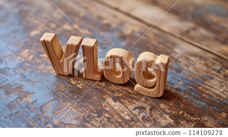 Beige Vlog concept creative art poster. 114109278