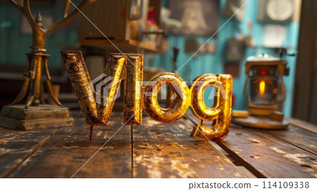 Antique Gold Vlog concept creative art poster. 114109338
