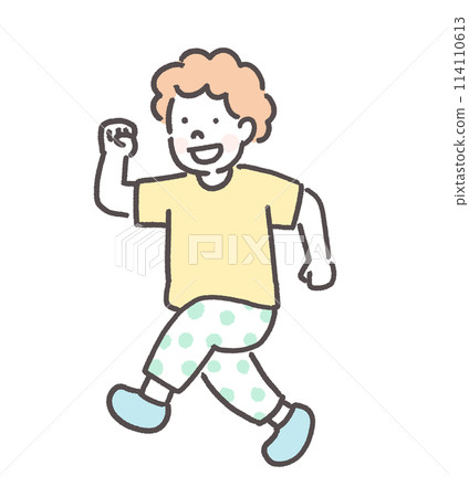 Illustration of a cheerful child running 114110613