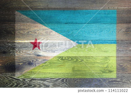 Djibouti flag on rustic old wood surface background 114111022