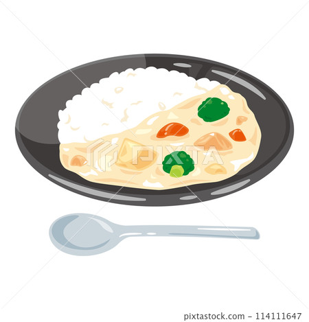 Cream stew rice served on a plate Cream stew rice served on a plate 114111647