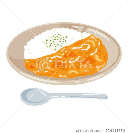 Butter chicken curry rice served on a plate 114111654