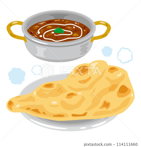 咖哩肉醬和烤餅放在盤子上 114111660