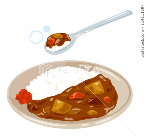 用湯匙舀咖哩飯 用湯匙舀咖哩飯 114111697