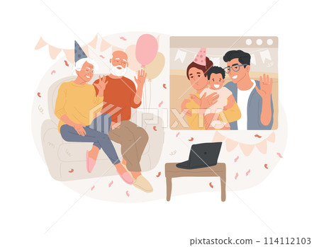 Online family party isolated concept vector illustration. 114112103