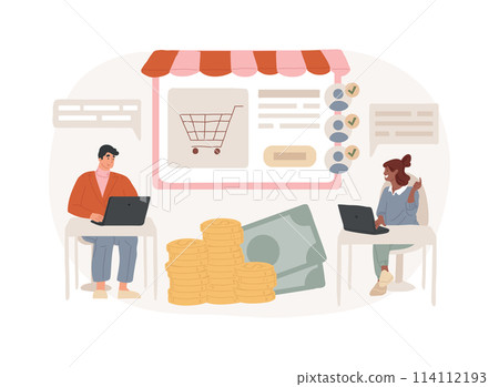 Virtual sales isolated concept vector illustration. Virtual sales isolated concept vector illustration. 114112193