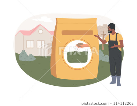 Grass fertilizer isolated concept vector illustration. Grass fertilizer isolated concept vector illustration. 114112202