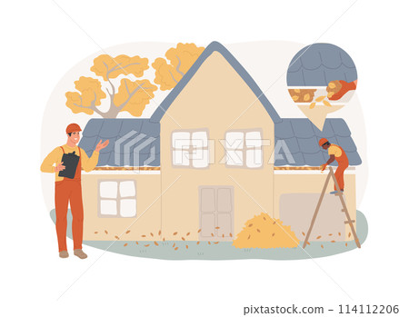 Gutter cleaning isolated concept vector illustration. Gutter cleaning isolated concept vector illustration. 114112206