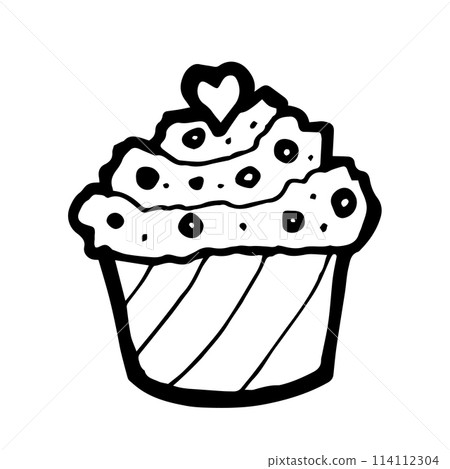 Cupcake, a digital art of strawberry muffin cup cake hand drawn icon illustration isolated on white background. Cupcake, a digital art of strawberry muffin cup cake hand drawn icon illustration isolated on white background. 114112304