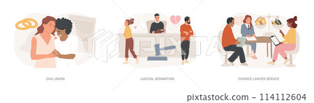 Family law isolated concept vector illustration set. 114112604
