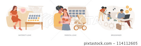 Care for children and family isolated concept vector illustration set. Care for children and family isolated concept vector illustration set. 114112605