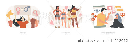 Social activism isolated concept vector illustration set. Social activism isolated concept vector illustration set. 114112612