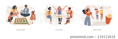 Leisure time spending isolated concept vector illustration set. Leisure time spending isolated concept vector illustration set. 114112618