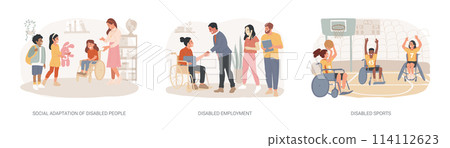 Inclusive social environment isolated concept vector illustration set. 114112623