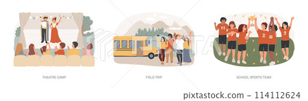 Afterschool activity isolated concept vector illustration set. 114112624