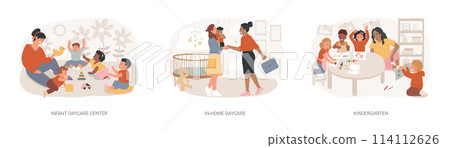 Childcare services isolated concept vector illustration set. 114112626