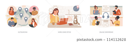 Distance working isolated concept vector illustration set. 114112628