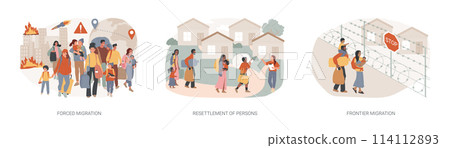 Moving abroad isolated concept vector illustration set. Moving abroad isolated concept vector illustration set. 114112893