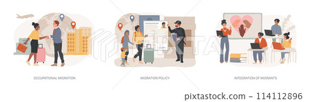Movement of people isolated concept vector illustration set. Movement of people isolated concept vector illustration set. 114112896