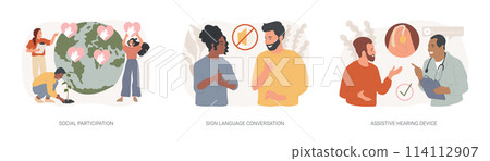 Social engagement isolated concept vector illustration set. Social engagement isolated concept vector illustration set. 114112907