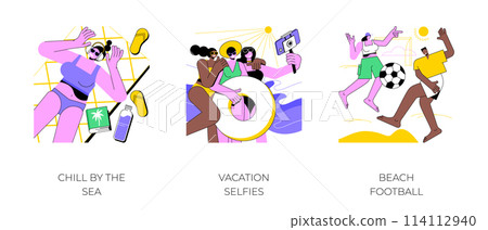 Beach time isolated cartoon vector illustrations. 114112940