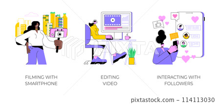 Vlogging isolated cartoon vector illustrations. 114113030