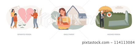 Marital status isolated concept vector illustration set. Marital status isolated concept vector illustration set. 114113084