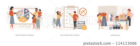 Family income isolated concept vector illustration set. Family income isolated concept vector illustration set. 114113086