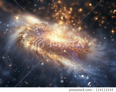 A sparkling spiral galaxy surrounded by stars, illustrating cosmic beauty and the vastness of the universe. 114113243