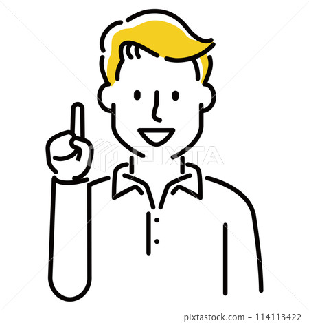 Classic, easy to understand, illustration of a person, pointing, male in his 30s or 40s, explanation 114113422